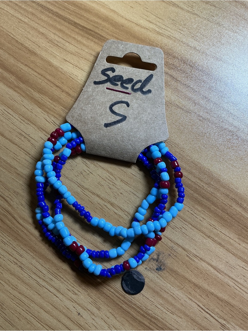 Handmade Seed-Bead Multi-Strand Bracelet — Blue & Red